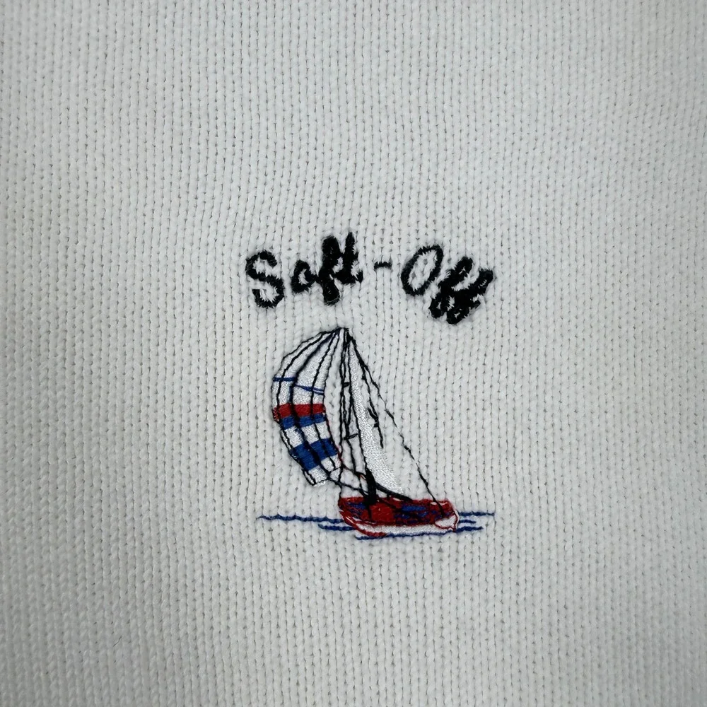 Vantage Custom Classics Mens XXXL White Navy Striped Sailboat Sweater USA Made